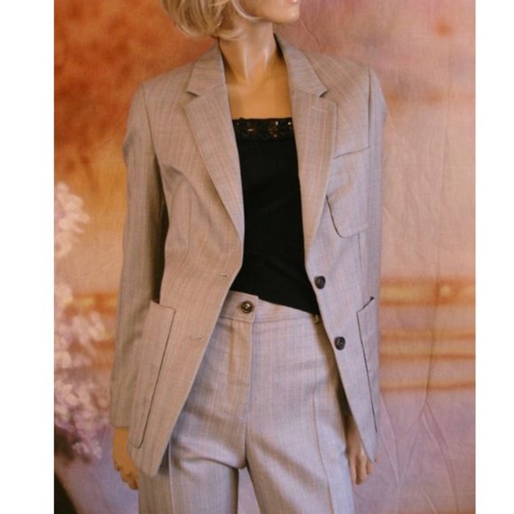 $1690 New Yves Saint Laurent  Grey Stripe Fitted Classic Wool Silk Jacket 4 - Picture 3 of 8